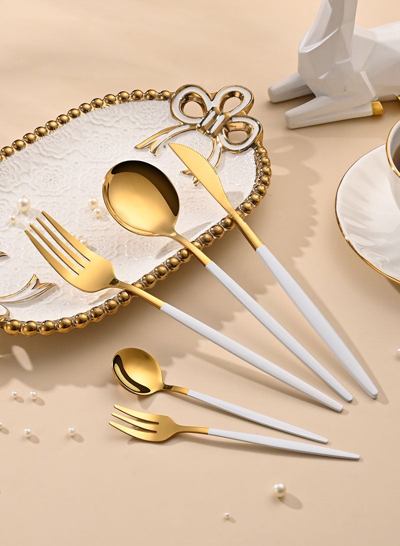 Sunhome SUNHOME 30-Piece Stainless Steel Cutlery Set Kitchen Utensil Set Western Tableware Suitable For Home Kitchen Restaurant Hotel Party Dining Picnic Dining Exquisite Packaging Gift White/Gold  - Image 4