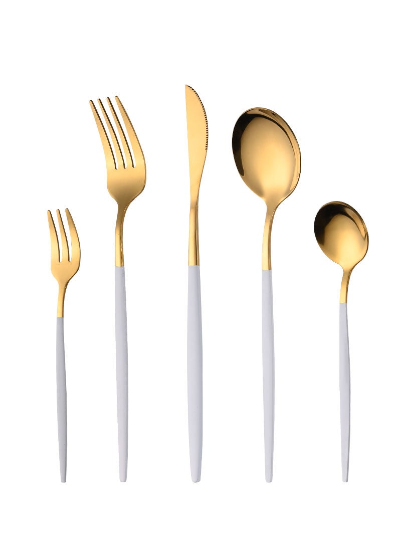 SUNHOME 30-Piece Stainless Steel Cutlery Set Kitchen Utensil Set Western Tableware Suitable For Home Kitchen Restaurant Hotel Party Dining Picnic Dining Exquisite Packaging Gift White/Gold