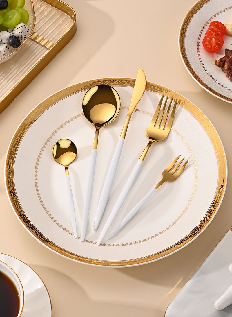 Sunhome SUNHOME 30-Piece Stainless Steel Cutlery Set Kitchen Utensil Set Western Tableware Suitable For Home Kitchen Restaurant Hotel Party Dining Picnic Dining Exquisite Packaging Gift White/Gold  - Image 3