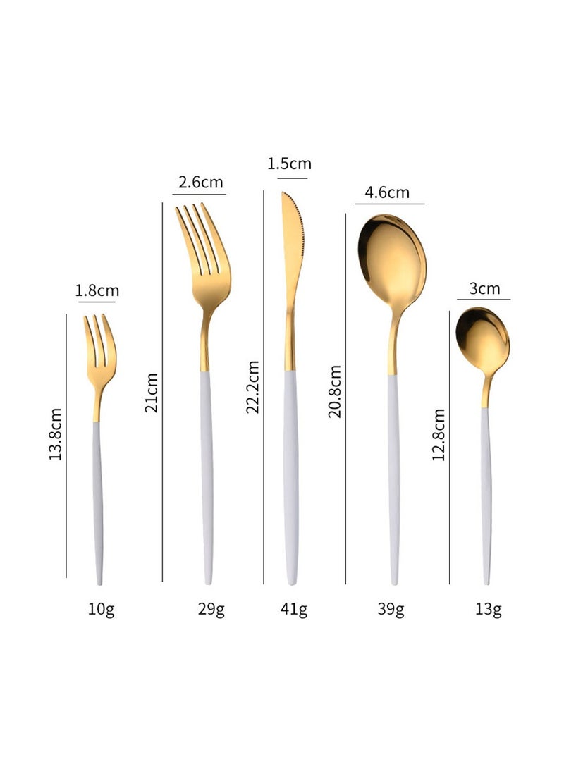 SUNHOME 30-Piece Stainless Steel Cutlery Set Kitchen Utensil Set Western Tableware Suitable For Home Kitchen Restaurant Hotel Party Dining Picnic Dining Exquisite Packaging Gift White/Gold
