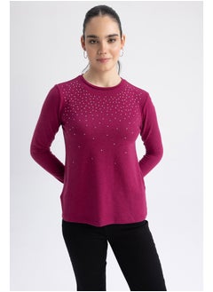 Woman Regular Fit Crew Neck Knitted Long Sleeve T-Shirt