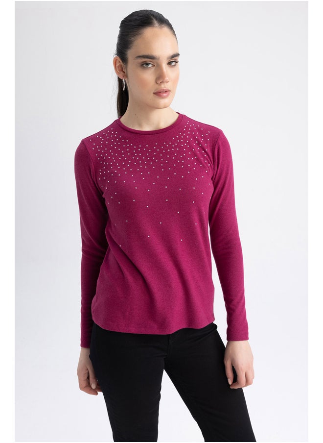 DeFacto - Woman Regular Fit Crew Neck Knitted Long Sleeve T-Shirt - Image 1