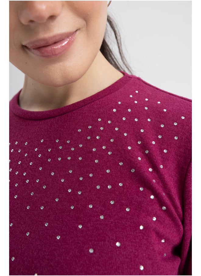 DeFacto - Woman Regular Fit Crew Neck Knitted Long Sleeve T-Shirt - Image 1