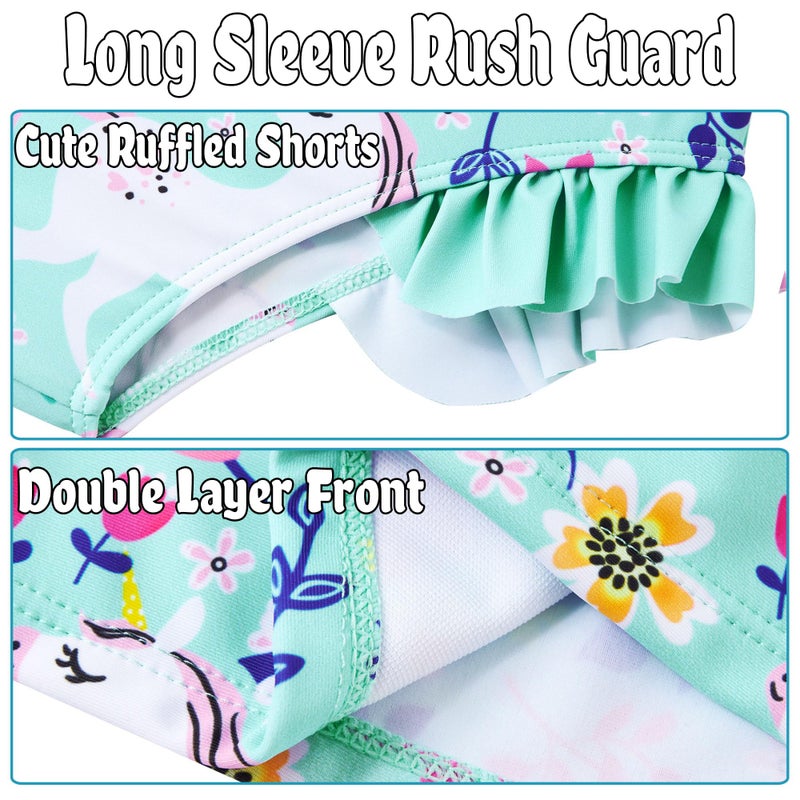 swimsobo Little Girl Unicorn Swimsuits for 3T 4T Kids 3-Piece Rash Guard Bathing Suit Sun Protection Tankini Green Swimwear - Image 4