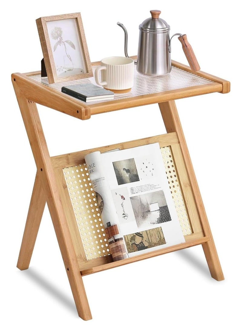 LINGWEI Wooden Coffee Table With Storage Simple Corner Living Room Sofa Side Table Living Room Telephone Stand Flower Racks Pots Shelf (Small)  - Image 1