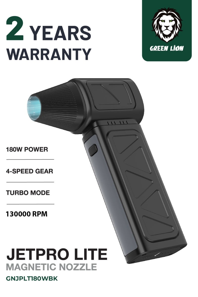 GREEN LION Jet Pro Lite Air Blower with Magnetic Nozzle / 130000 RPM / Brushless Motor / Lightweight and Compact / Effective Cleaning 180W Portable Duster / Removing Dust and Debris from Electronics - Black - Image 1