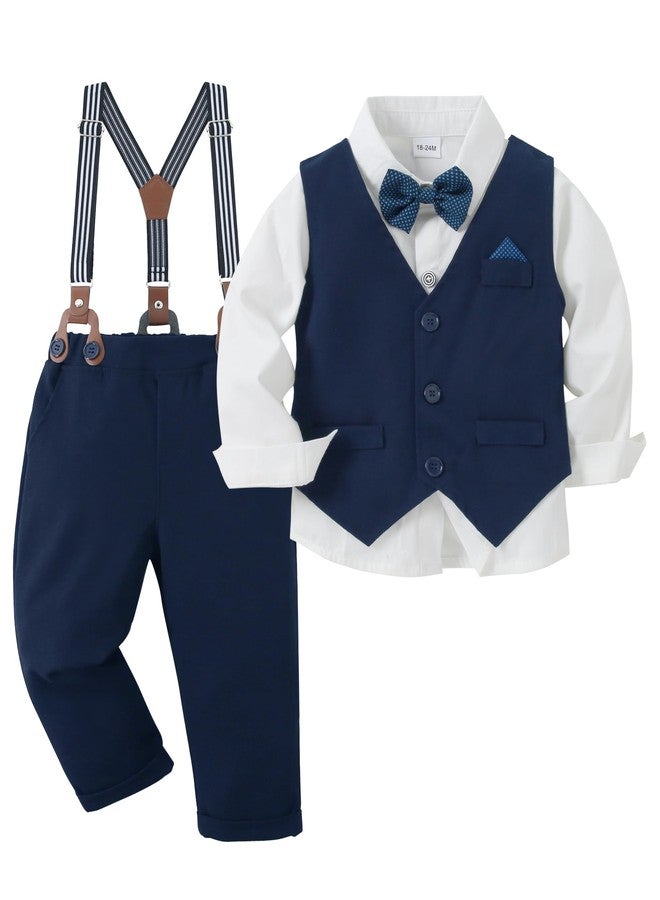 CARETOO 1-5 Years Toddler Baby Boy Clothes Suit Gentleman Wedding Outfits Formal Dress Shirt with Bowtie Suspender Pants - Image 1