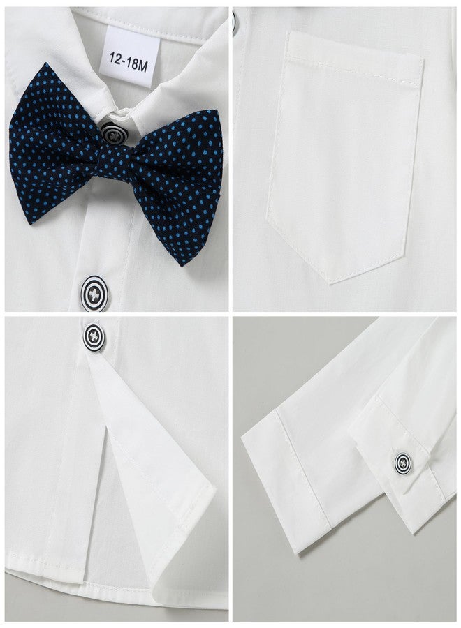 CARETOO 1-5 Years Toddler Baby Boy Clothes Suit Gentleman Wedding Outfits Formal Dress Shirt with Bowtie Suspender Pants - Image 4