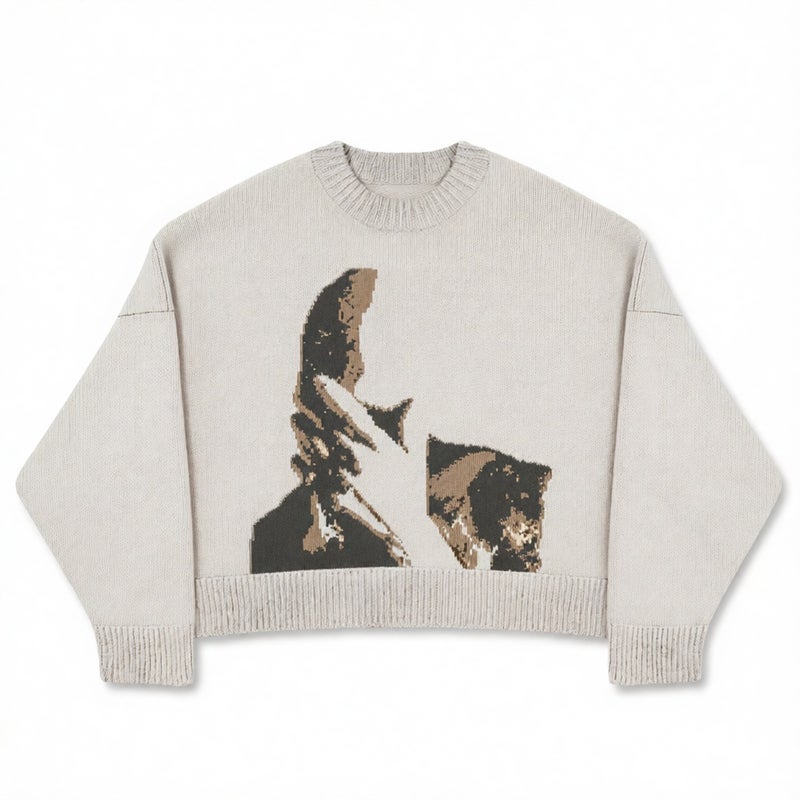 Oversized Round Neck Pullover Sweater, Casual Knit Top for Women - Image 3