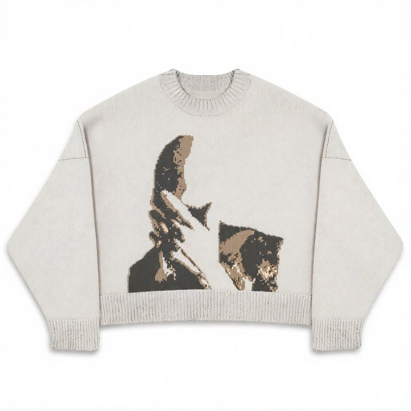 Oversized Round Neck Pullover Sweater, Casual Knit Top for Women - Image 1