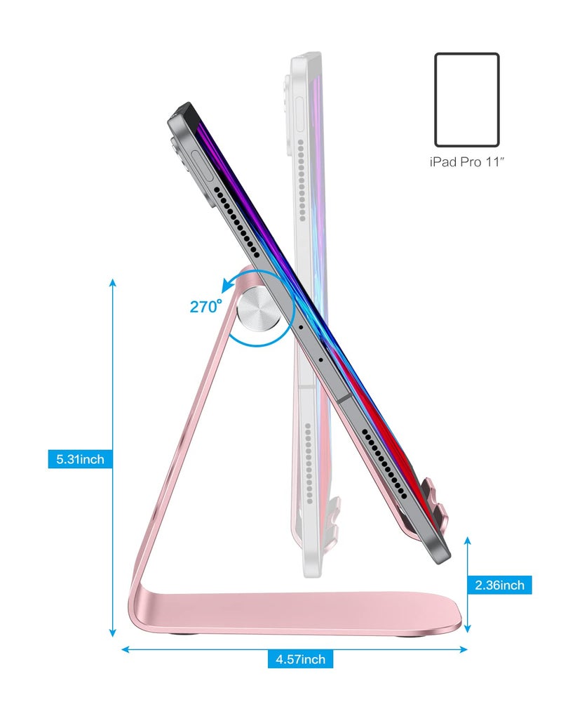 OMOTON Tablet Stand Holder Adjustable, T1 Desktop Aluminum Tablet Dock Cradle Compatible with iPad Air/Mini, iPad 10.2/9.7, iPad Pro 11/12.9, Samsung Tab and More, Rose Gold - Image 4