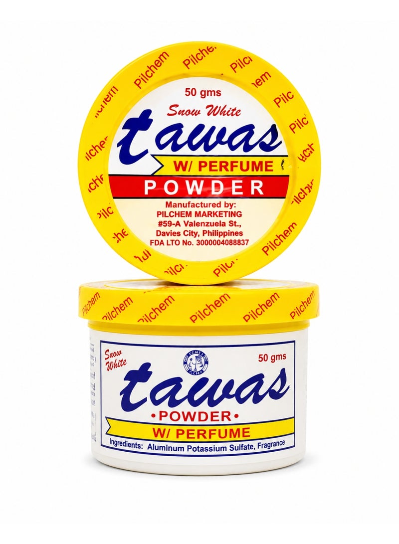 Tawas Snow White Tawas Powder with Perfume, Natural Mineral Alum for Face & Body, 50g - Image 1