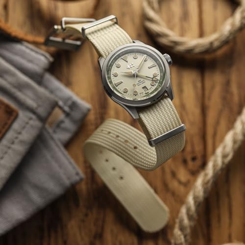 WatchGecko Ridge Military Nylon Watch Strap. Beige 20mm. Rugged, Quick-Drying and Secure Replacement Wristwatch Strap for Outdoor Activities. - Image 2