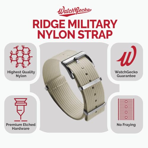 WatchGecko Ridge Military Nylon Watch Strap. Beige 20mm. Rugged, Quick-Drying and Secure Replacement Wristwatch Strap for Outdoor Activities. - Image 3