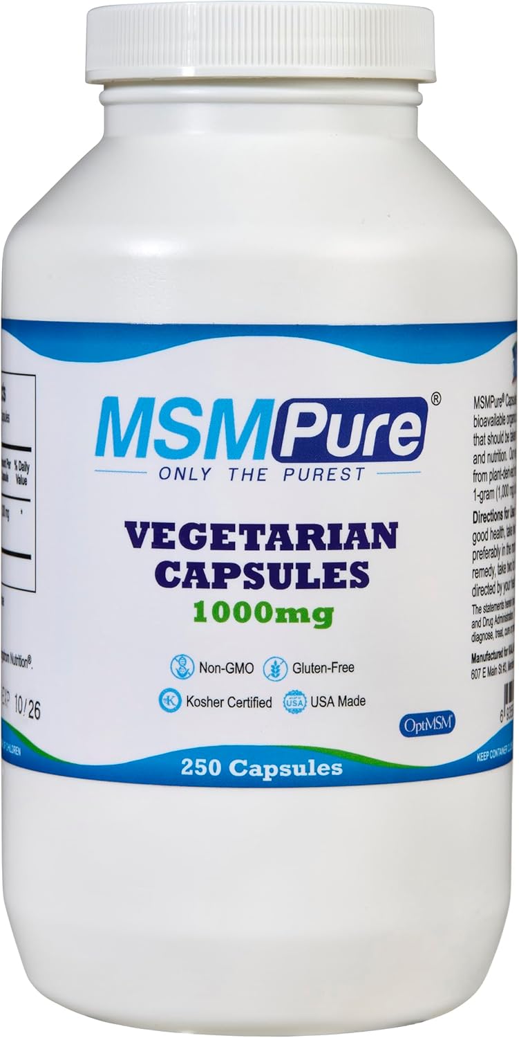 KALA HEALTH MSMPure MSM Vegetarian Capsules  1000 mg USMade MSM per Capsule for Joint Health Skin Appearance Hair  Nail Support  250 Count Organic Sulfur - Image 1