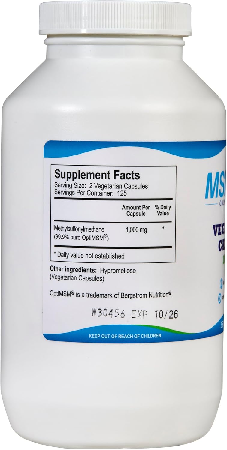 KALA HEALTH MSMPure MSM Vegetarian Capsules  1000 mg USMade MSM per Capsule for Joint Health Skin Appearance Hair  Nail Support  250 Count Organic Sulfur - Image 3
