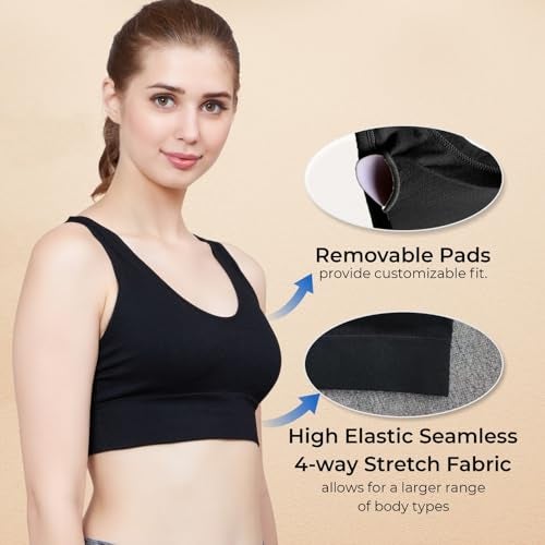 PLUMBURY Women's Padded Cross Back Medium Support Sports Bra, Size L, Black - Polyamide - Image 4