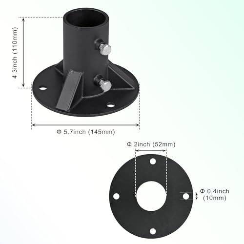Insaga Chain Link Fence Post 2'' Floor Flange Base, Heavy Duty Round Fence Post Base, Chain Link Fence Parts for Metal Post with Floor Bracket, Mailbox Round Post Mount, Fit OD 1-7/8'' Pipe/Post - Image 2