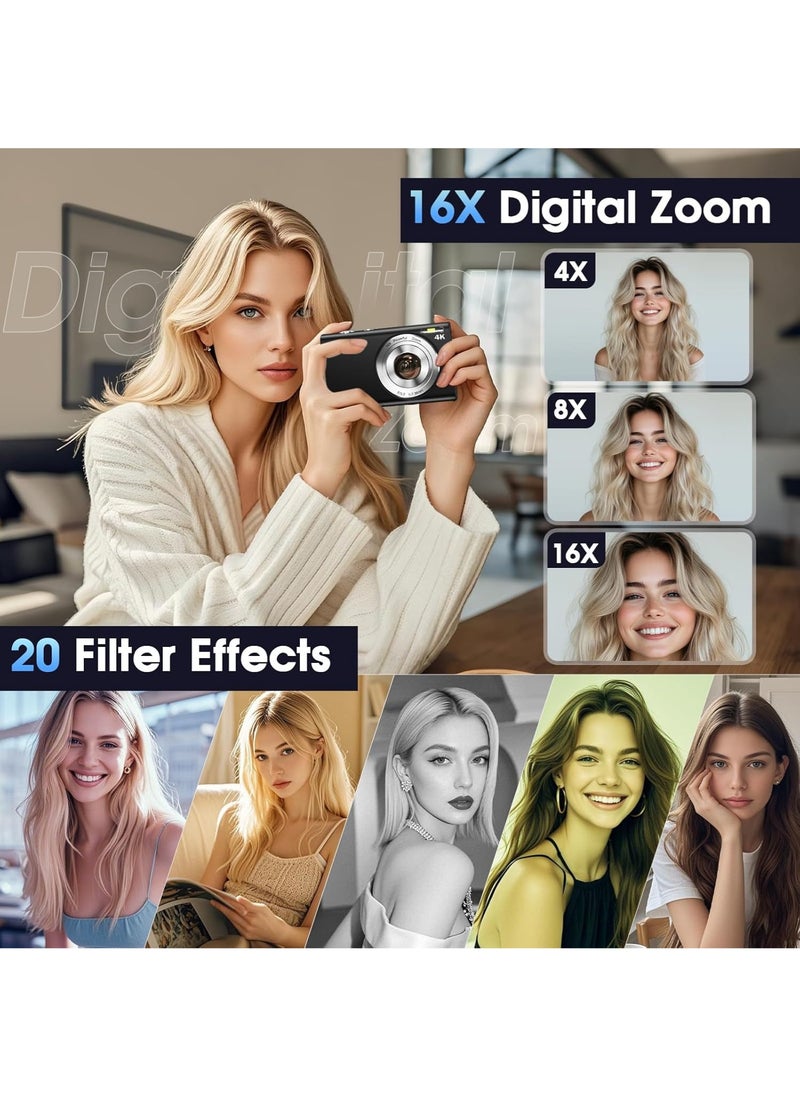 ماركة غير محددة - الكاميرا الرقمية ، الكاميرا التلقائية التركيز UHD 4K Vlogging مع بطاقة 32GB ، 48MP 16X كاميرا رقمية زوم - Image 1