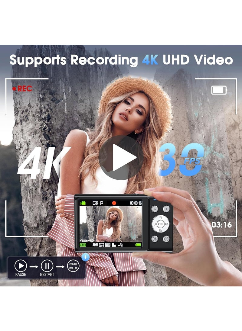 ماركة غير محددة - الكاميرا الرقمية ، الكاميرا التلقائية التركيز UHD 4K Vlogging مع بطاقة 32GB ، 48MP 16X كاميرا رقمية زوم - Image 1