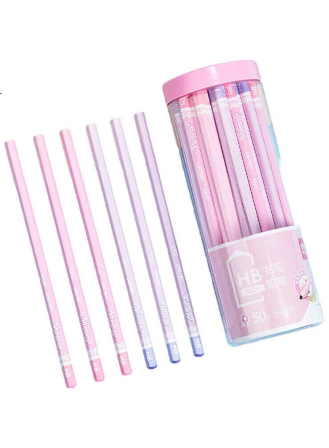 Deli Student Hb Writing And Drawing Pencils, Natural Wood Handle, Graphite Lead, Doodle And Handwriting Practice Pencils, Gift, Hexagonal Easy-Grip Non-Slip, 50 Pieces/Tube, Pink S928 [Christmas New Year Supplies] - Image 1