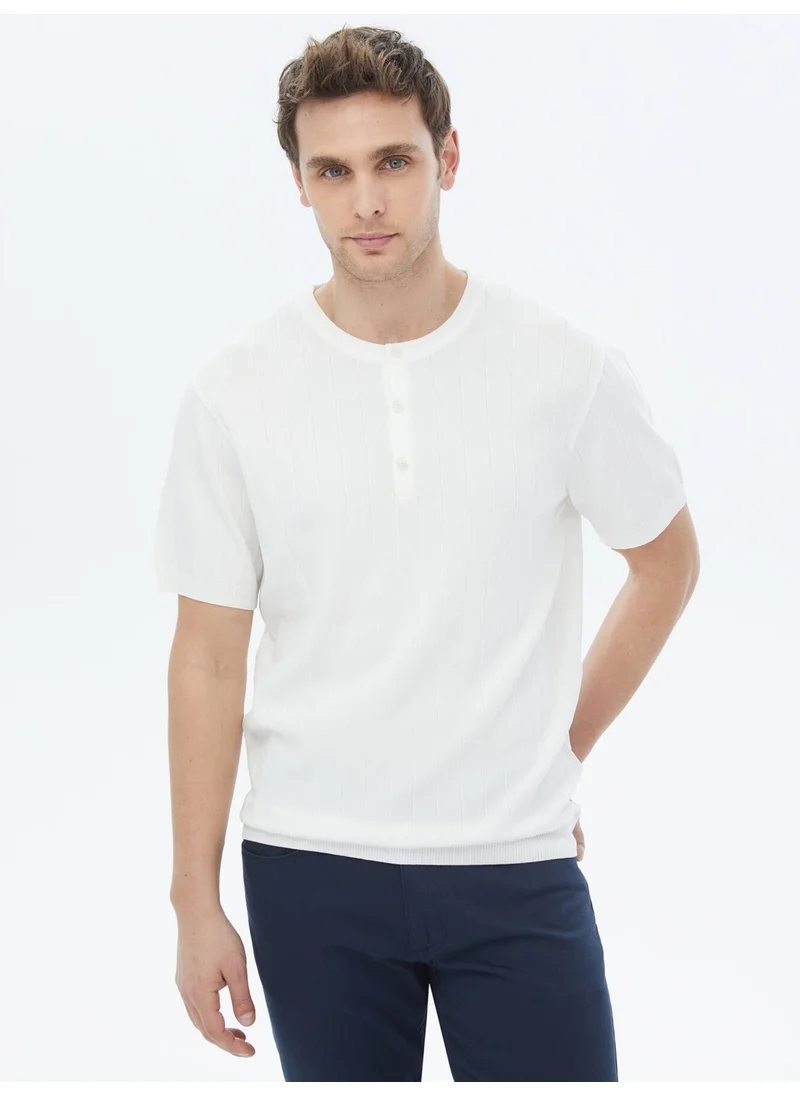 Kip Ecru Judge Collar Jacquard Knitwear