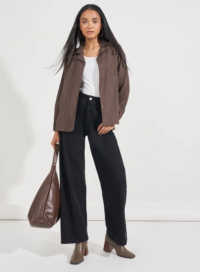 Styli Brown Textured Long Sleeve Shirt