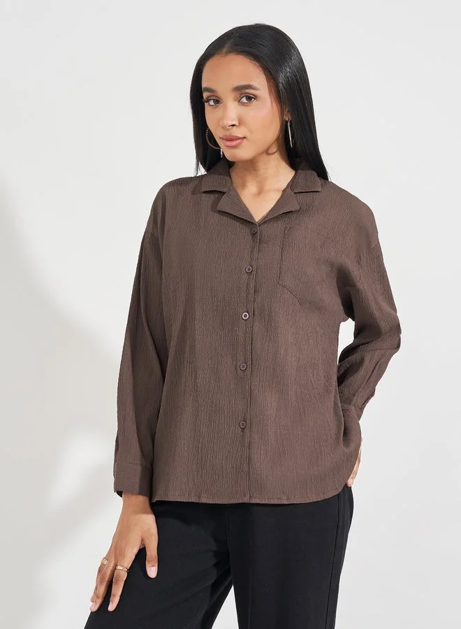 Styli Brown Textured Long Sleeve Shirt