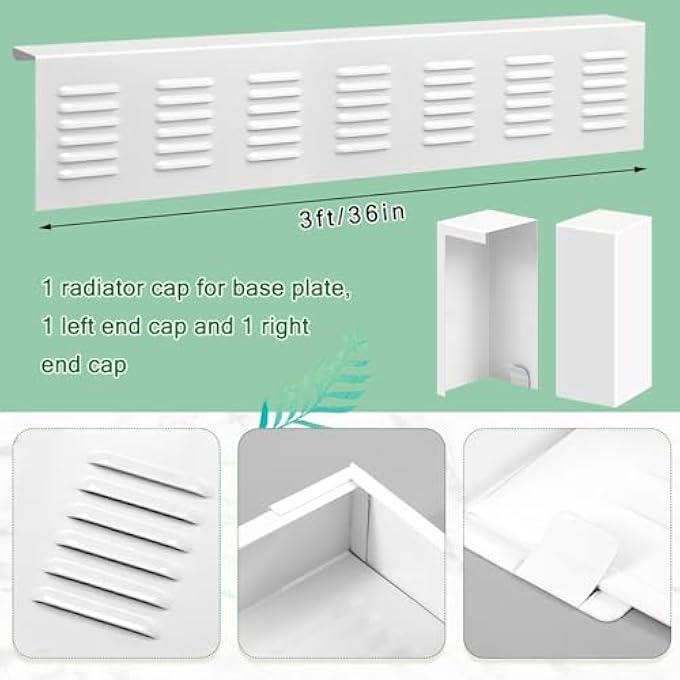 3 FT BASEBOARD HEATER COVER WITH LEFT AND RIGHT END CAPS WHITE BASEBOARD RADIATOR COVERS FOR BATHROOM HYDRONIC SYSTEM - Image 2