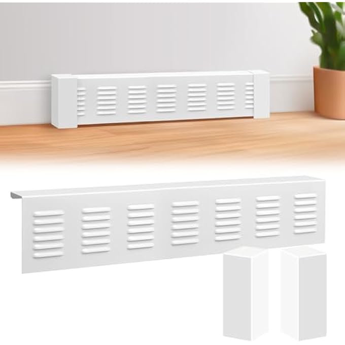 3 FT BASEBOARD HEATER COVER WITH LEFT AND RIGHT END CAPS WHITE BASEBOARD RADIATOR COVERS FOR BATHROOM HYDRONIC SYSTEM - Image 1