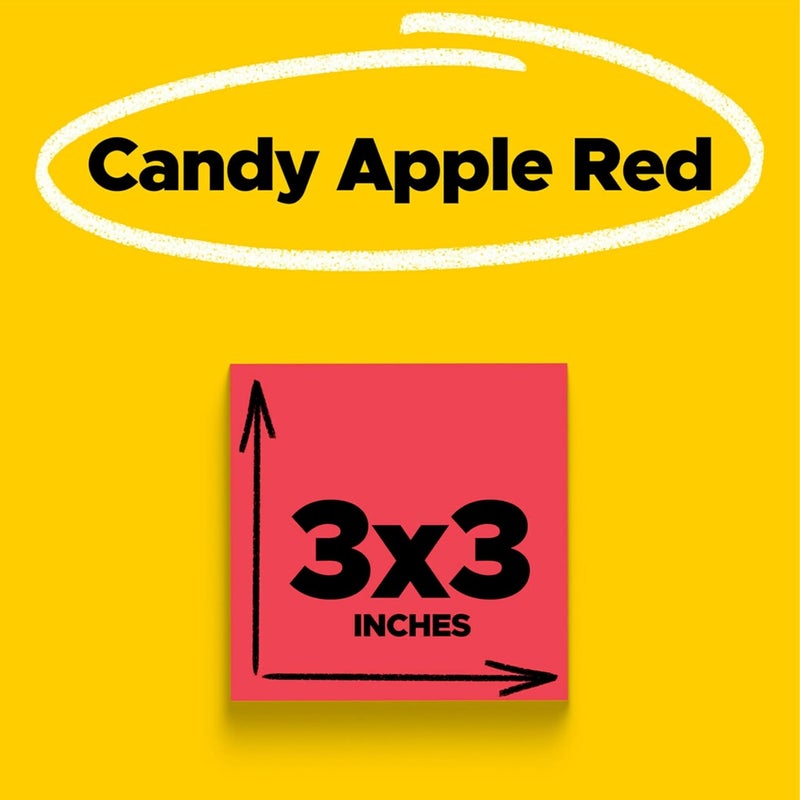 Post It Super Sticky Notes, 5 Sticky Note Pads, 3 x 3 in, School Supplies, Office Products, Sticky Notes for Vertical Surfaces, Monitors, Walls and Windows, Candy Apple Red - Image 2