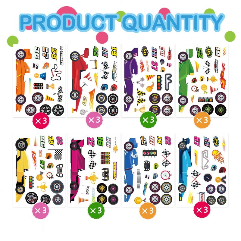 OTAITY 24 Sheets Car Stickers for Kids, Make Your Own Stickers DIY Race Car Sticker, Race Party Favors Birthday Party Decorations - Image 4