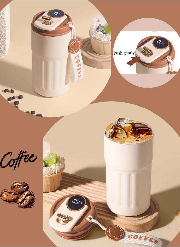 Generic - New travel carry coffee cup with temperature display, reusable hot and cold coffee cup, stainless steel vacuum insulated coffee cup, travel coffee cup with lid, splash-proof, suitable for automobile/home/outdoor/dining - Image 1
