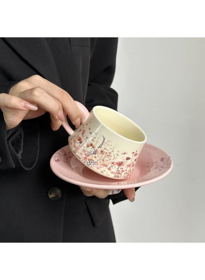 AceLuste Vintage Ceramic Coffee Cup and Saucer Gift Set, 300ml Large Capacity Coffee Cup Set with Gift Box, Saucer & Spoon, Elegant Floral Hand-Painted Design, Perfect for Coffee，Tea and Espresso Lovers, Best Gift for Family and Friends Any Occasions - Image 3