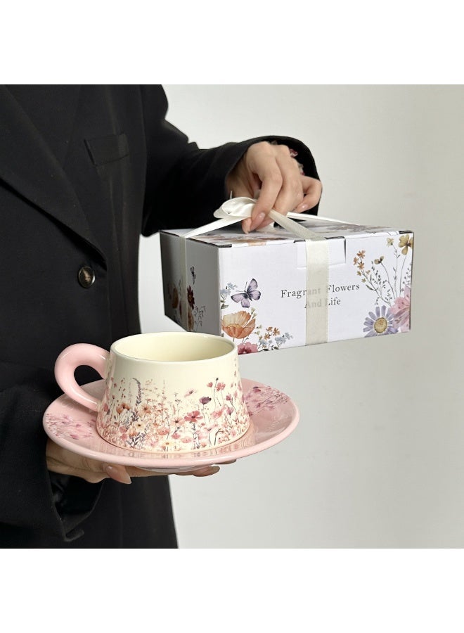 AceLuste Vintage Ceramic Coffee Cup and Saucer Gift Set, 300ml Large Capacity Coffee Cup Set with Gift Box, Saucer & Spoon, Elegant Floral Hand-Painted Design, Perfect for Coffee，Tea and Espresso Lovers, Best Gift for Family and Friends Any Occasions - Image 2