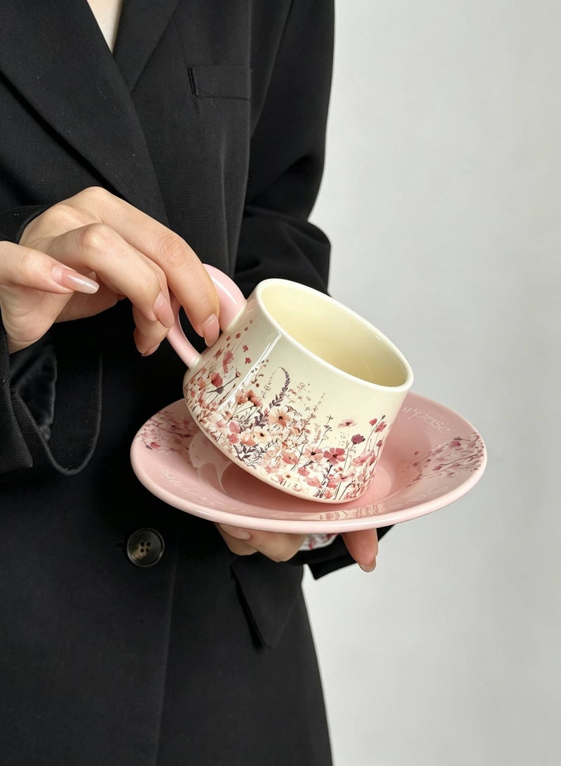 AceLuste Vintage Ceramic Coffee Cup and Saucer Gift Set, 300ml Large Capacity Coffee Cup Set with Gift Box, Saucer & Spoon, Elegant Floral Hand-Painted Design, Perfect for Coffee，Tea and Espresso Lovers, Best Gift for Family and Friends Any Occasions - Image 2