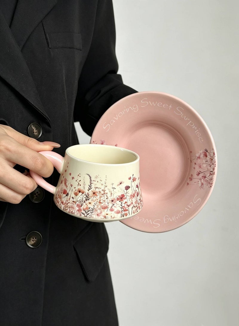 AceLuste Vintage Ceramic Coffee Cup and Saucer Gift Set, 300ml Large Capacity Coffee Cup Set with Gift Box, Saucer & Spoon, Elegant Floral Hand-Painted Design, Perfect for Coffee，Tea and Espresso Lovers, Best Gift for Family and Friends Any Occasions - Image 3