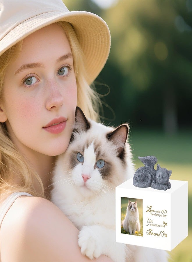 Dmnnlp Cat Memorial Urn for Ashes - Wooden Cat Keepsake Box with Photo Frame, Resin Angel Statue & Velvet Ash Bag, Pet Loss Remembrance Gift (White) - Image 5