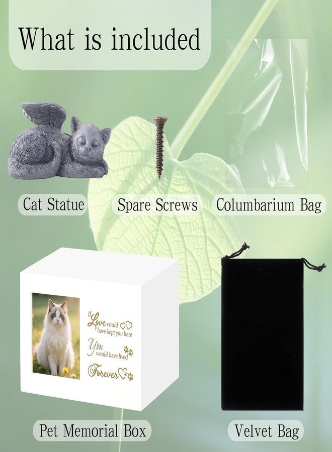 Dmnnlp Cat Memorial Urn for Ashes - Wooden Cat Keepsake Box with Photo Frame, Resin Angel Statue & Velvet Ash Bag, Pet Loss Remembrance Gift (White) - Image 3