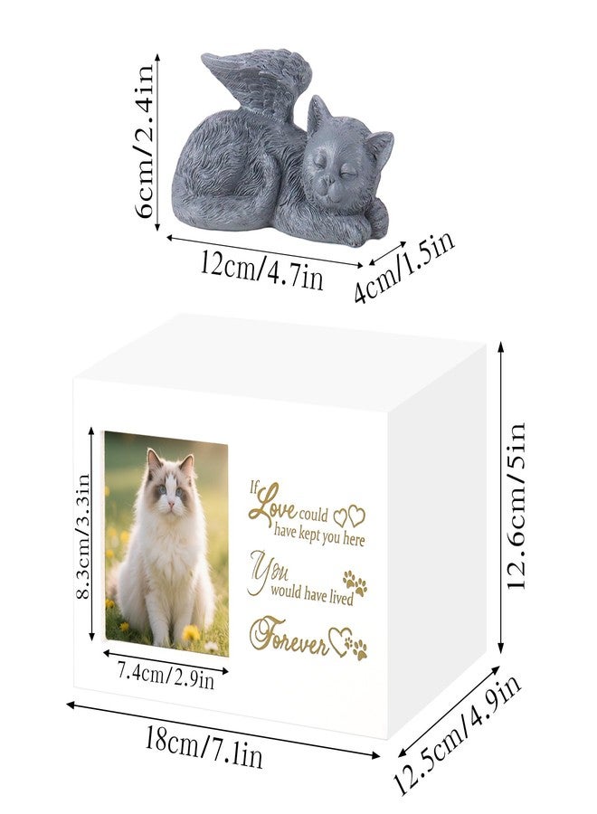 Dmnnlp Cat Memorial Urn for Ashes - Wooden Cat Keepsake Box with Photo Frame, Resin Angel Statue & Velvet Ash Bag, Pet Loss Remembrance Gift (White) - Image 2