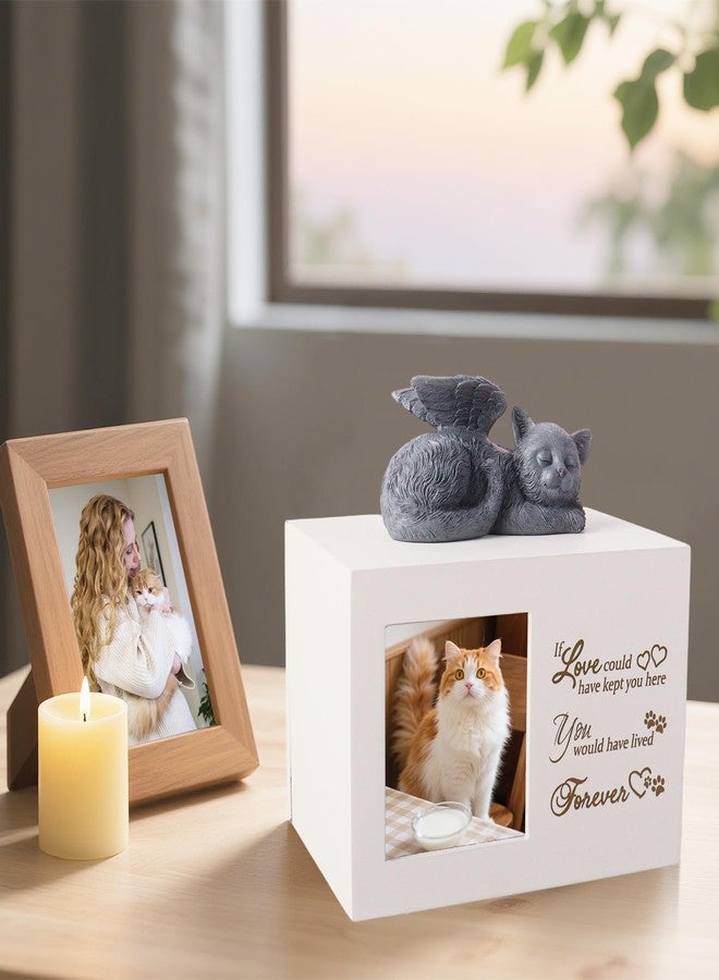 Dmnnlp Cat Memorial Urn for Ashes - Wooden Cat Keepsake Box with Photo Frame, Resin Angel Statue & Velvet Ash Bag, Pet Loss Remembrance Gift (White) - Image 4