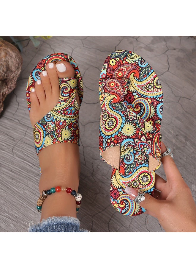 NIBEMINENT Large Size Women's Sandals Breathable Printed Toe Roman Style Slip-On Summer  Arrival Comfortable Ethnic Trend Rubber Sole  - Image 1