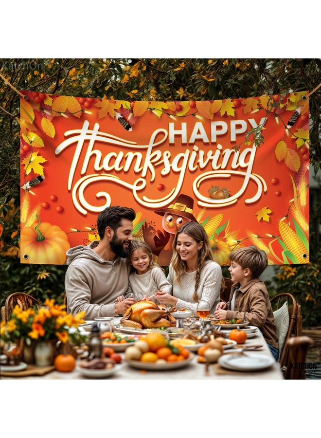 KATCHON لافتة عيد الشكر السعيدة من كاتش أون - كبيرة جدًا، 72x44 بوصة | خلفية عيد الشكر لتزيين الحفلات، تزيينات الخريف - Image 4