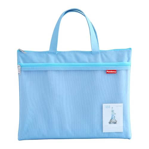 Pendancy Mesh Zipper Pouch 11x13.7 in, Large Double Pocket Waterproof File Bag with Handle, A4 Size Foldable Document Storage for Puzzle Project/Cross Stitch/Travel/Office（Blue） - Image 1