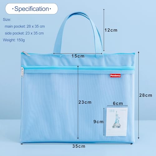 Pendancy Mesh Zipper Pouch 11x13.7 in, Large Double Pocket Waterproof File Bag with Handle, A4 Size Foldable Document Storage for Puzzle Project/Cross Stitch/Travel/Office（Blue） - Image 3