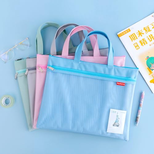 Pendancy Mesh Zipper Pouch 11x13.7 in, Large Double Pocket Waterproof File Bag with Handle, A4 Size Foldable Document Storage for Puzzle Project/Cross Stitch/Travel/Office（Blue） - Image 2