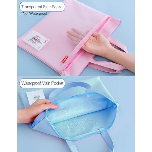 Pendancy Mesh Zipper Pouch 11x13.7 in, Large Double Pocket Waterproof File Bag with Handle, A4 Size Foldable Document Storage for Puzzle Project/Cross Stitch/Travel/Office（Blue） - Image 4
