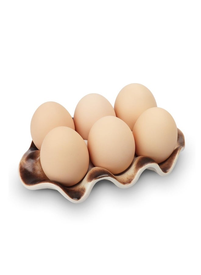 Generic Ceramic Egg Tray for Refrigerator and Kitchen, Stylish Porcelain Holder for Half Dozen Eggs, Decorative Storage Organizer in Brown  - Image 2