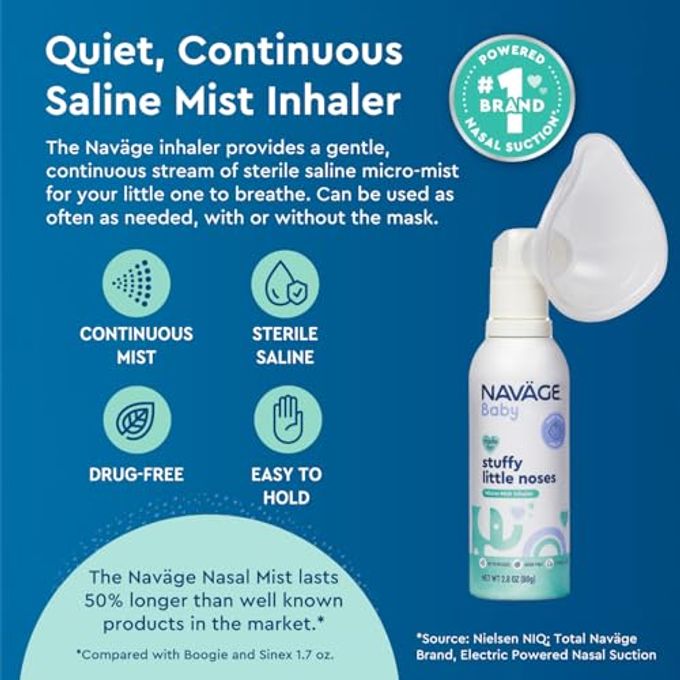 Navage Baby Micro-Mist Saline Inhaler Saline Nasal Spray For Congestion Relief Pediatrician Endorsed Baby Nasal Spray W/Mask & Quiet, Continuous Mist (2.8 Oz) - Image 3