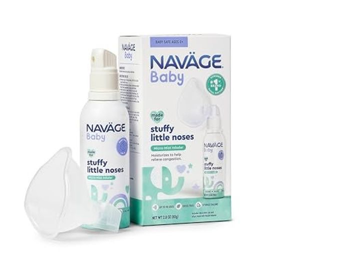 Navage Baby Micro-Mist Saline Inhaler Saline Nasal Spray For Congestion Relief Pediatrician Endorsed Baby Nasal Spray W/Mask & Quiet, Continuous Mist (2.8 Oz) - Image 1